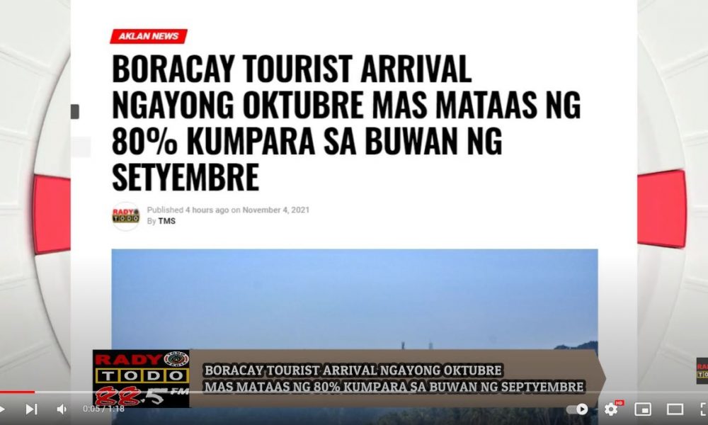 VIDEO REPORT - BORACAY TOURIST ARRIVAL NGAYONG OKTUBRE MAS MATAAS NG 80% KUMPARA SA BUWAN NG SEPTYEMBRE