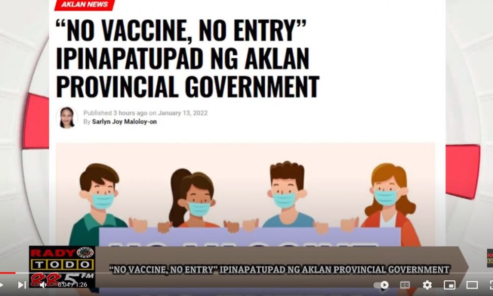 VIDEO REPORT - “NO VACCINE, NO ENTRY” IPINAPATUPAD NG AKLAN PROVINCIAL GOVERNMENT