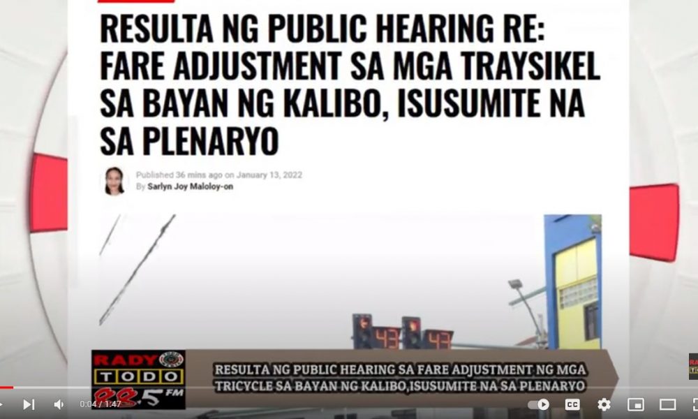 VIDEO REPORT - RESULTA NG PUBLIC HEARING SA FARE ADJUSTMENT NG MGA TRICYCLE SA BAYAN NG KALIBO