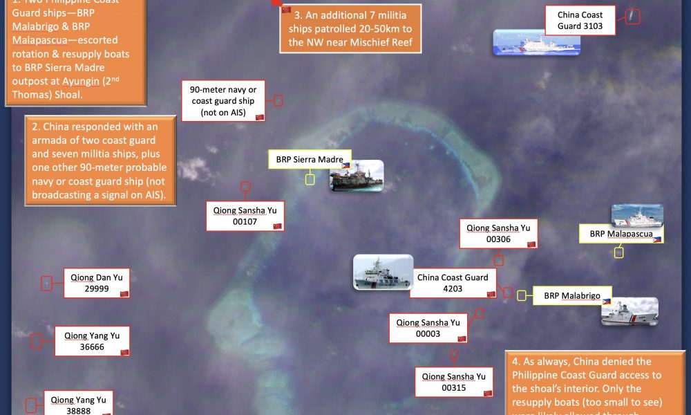 Coast Guard ships BRP Malabrigo & BRP Malapascua, escorting a small-boat resupply mission